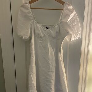 Divided White Puff Sleeve Mini Dress